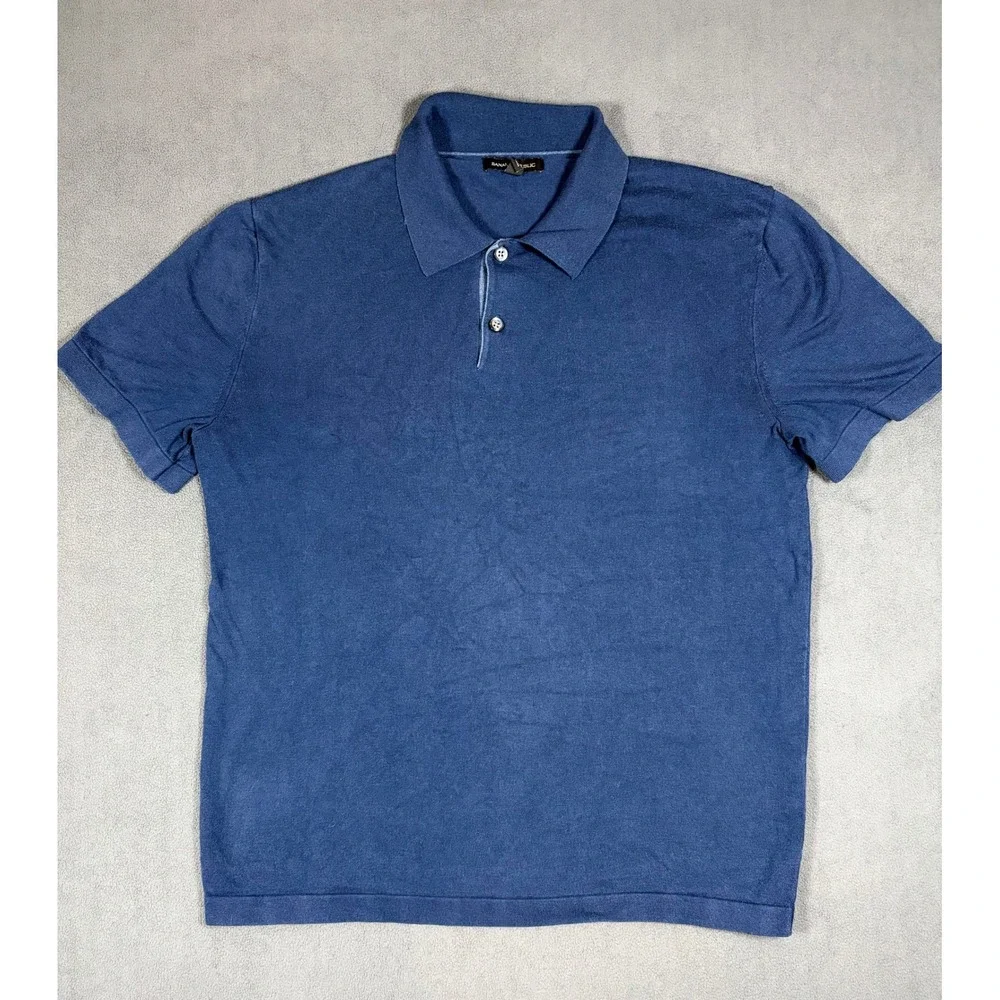 Banana Republic Polo Shirt Mens Large Blue Silk Cotton Cashmere Blend